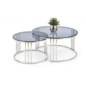 Комплект HALMAR MERCURY (2 стола журнальных) дымчатый/хром, 80/45 и 60/38